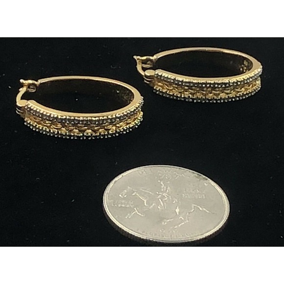 PAJ 88 Gold Plated Oval Hoop Diamond Earrings - Picture 3 of 8